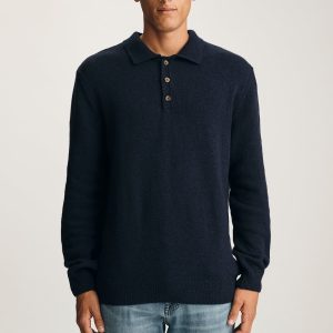EDITION WOOL LONG SLEEVE POLO SWEATER IN TOTAL ECLIPSE