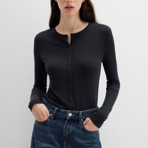 EDITION BUTTON-UP LONG SLEEVE T-SHIRT IN ANTHRACITE