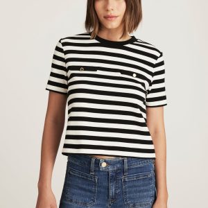 EDITION DOUBLE WELT POCKET T-SHIRT IN BLACK STRIPE