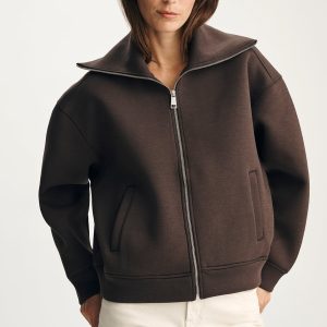 SPORTY LUXE ZIP-UP SWEATSHIRT IN COFFEE BEAN