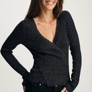 WRAP FRONT SWEATER IN BLACK