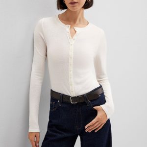 EDITION BUTTON-UP LONG SLEEVE T-SHIRT IN COCONUT MILK
