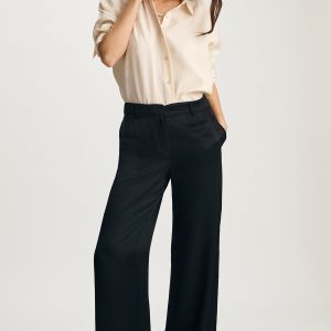 SATIN WIDE LEG PANTS IN BLACK